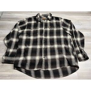 Orvis Flannel Shirt Jacket Mens Heavy Brown‎ Lumberjack Plaid Size XXL 2XL